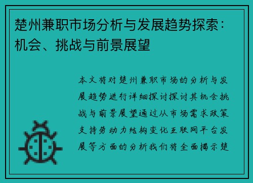 楚州兼职市场分析与发展趋势探索：机会、挑战与前景展望