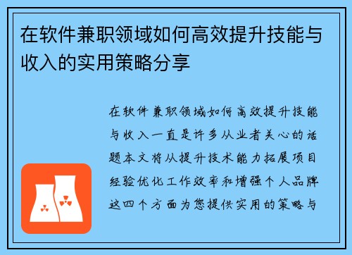 在软件兼职领域如何高效提升技能与收入的实用策略分享